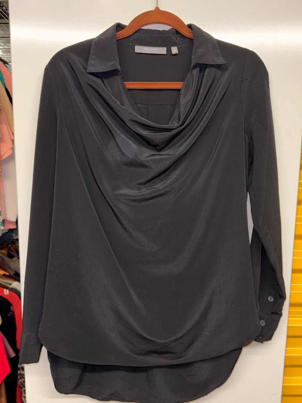 Lisa Rinna Collection Black Collared Cowl Neck Blouse - Size S